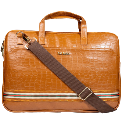 The Basky Brown" PVC Leather Laptop Bag, (Textured, Brown)