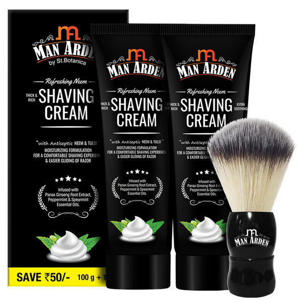 Elegant Black Shaving Brush +  Neem Shaving Cream, 200g