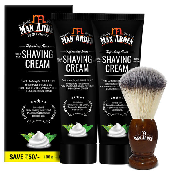 Vintage Finish Brown Shaving Brush + Neem Shaving Cream, 200g