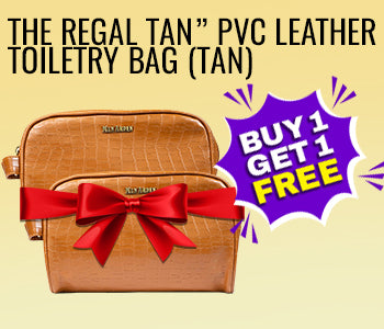 The Regal Tan” PVC Leather Toiletry Bag (Tan), Pack of 2