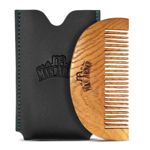 Neem Wooden Pocket Size Beard Comb with Reliable Leather Pouch