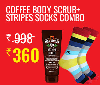 Caffeine Series Arabica Coffee Body Scrub 200ml + Cock-a-Hoop Stripes Designer Socks for Men, Casual, 1 Pair