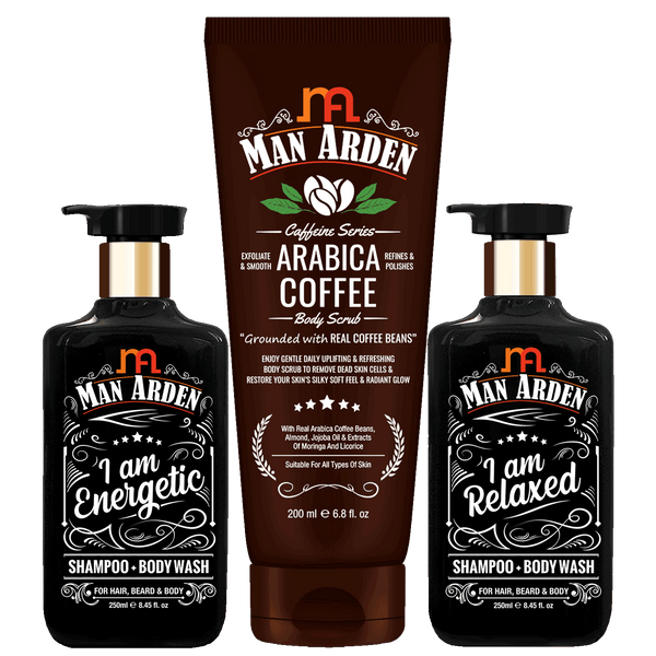 Shampoo + Body Wash Combo | Energetic + Relaxed (250ml Each) + Coffee Body Scrub 200ml