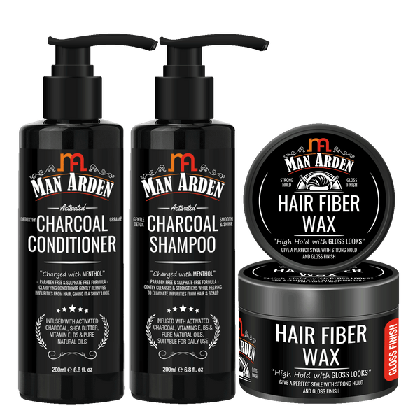 Charcoal Combo | Shampoo + Conditioner (300ml Each) + Hair Fiber Wax 50g