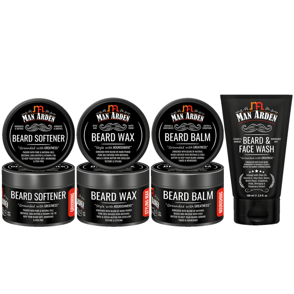 Man Arden Beard Care Combo | Beard Softener + Beard wax + Beard balm ( 50g each) + Beard And Face Wash 100ml