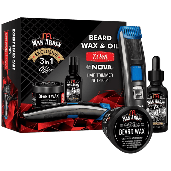 Complete 3 in 1 Beard Kit With 7X Beard Oil & Beard Wax + NOVA Hair Trimmer
