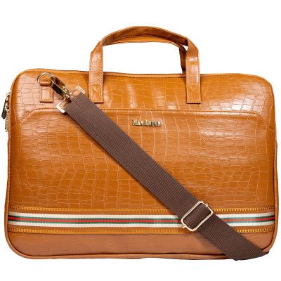 "The Basky Brown" PVC Leather Laptop Bag, (Textured, Brown)