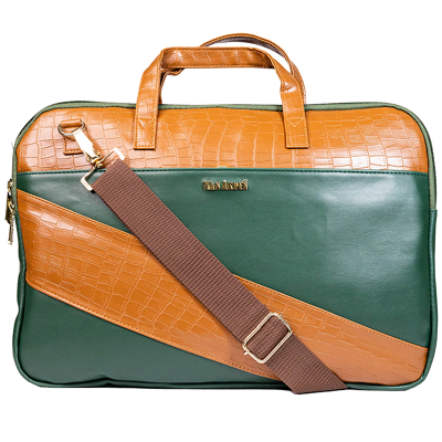 The Spade Jade" PVC Leather Laptop Bag,(Green & Tan)
