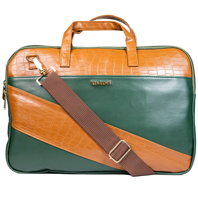 "The Spade Jade" PVC Leather Laptop Bag,(Green & Tan)