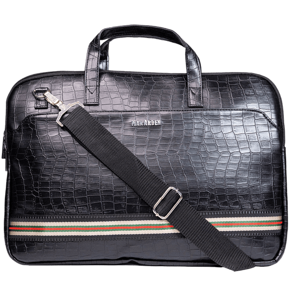 The Bashful Black" PVC Leather Laptop Bag (Black)