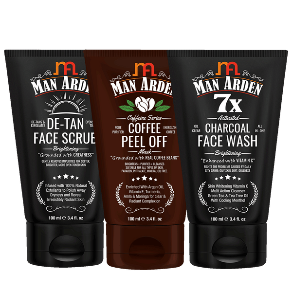 Brightening Combo | De Tan Face Scrub + Coffee Peel Off Mask + Charcoal Face Wash (100ml Each)