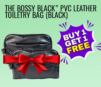 The Bossy Black” PVC Leather Toiletry Bag (Black), Pack of 2